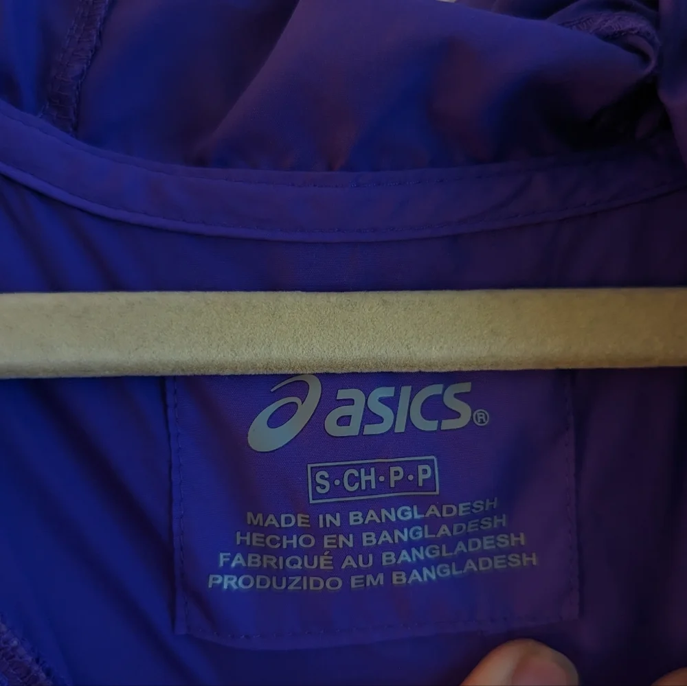 ASICS Windbreaker Jacket Full Zip Packable Purple Blue Zipper Small - Picture 3 of 4